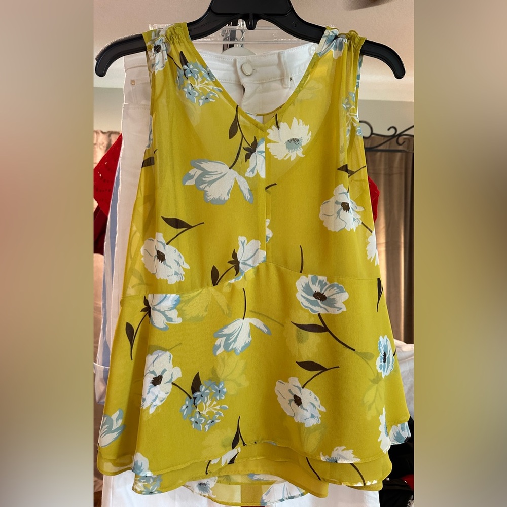 Cabi yellow and blue floral blouse.